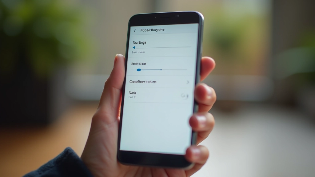 Side-by-side comparison of smartphone display settings showing text size options and dark mode toggle