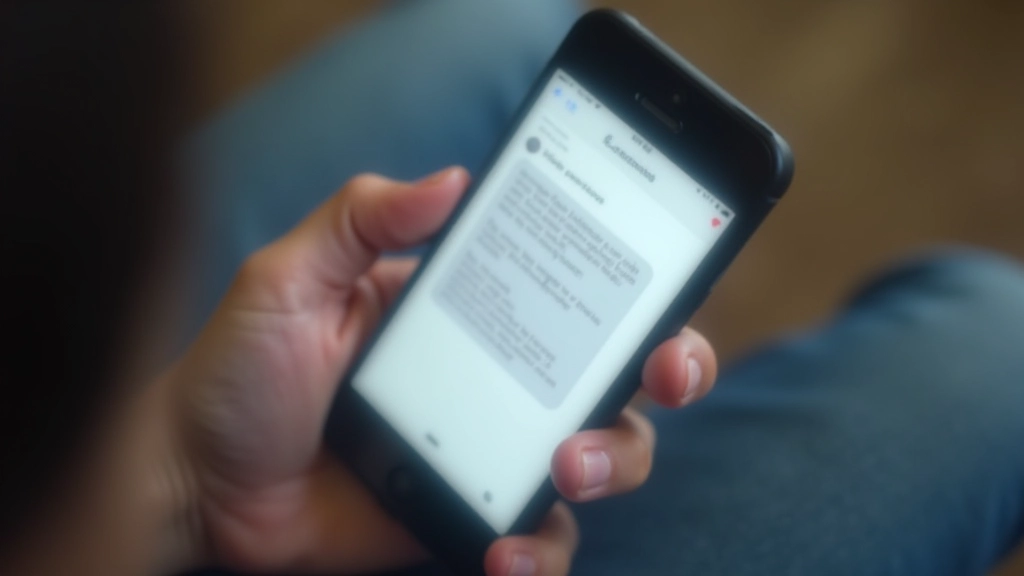Smartphone screen showing a suspicious text message with red warning indicators and a fraudulent link example